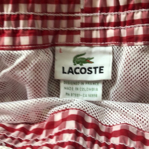 Lacoste 🐊 Swimsuits red and white squares Sz L - Picture 4 of 8